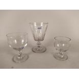 A large Victorian hand blown rummer plus two 19th Century blown drinking glasses