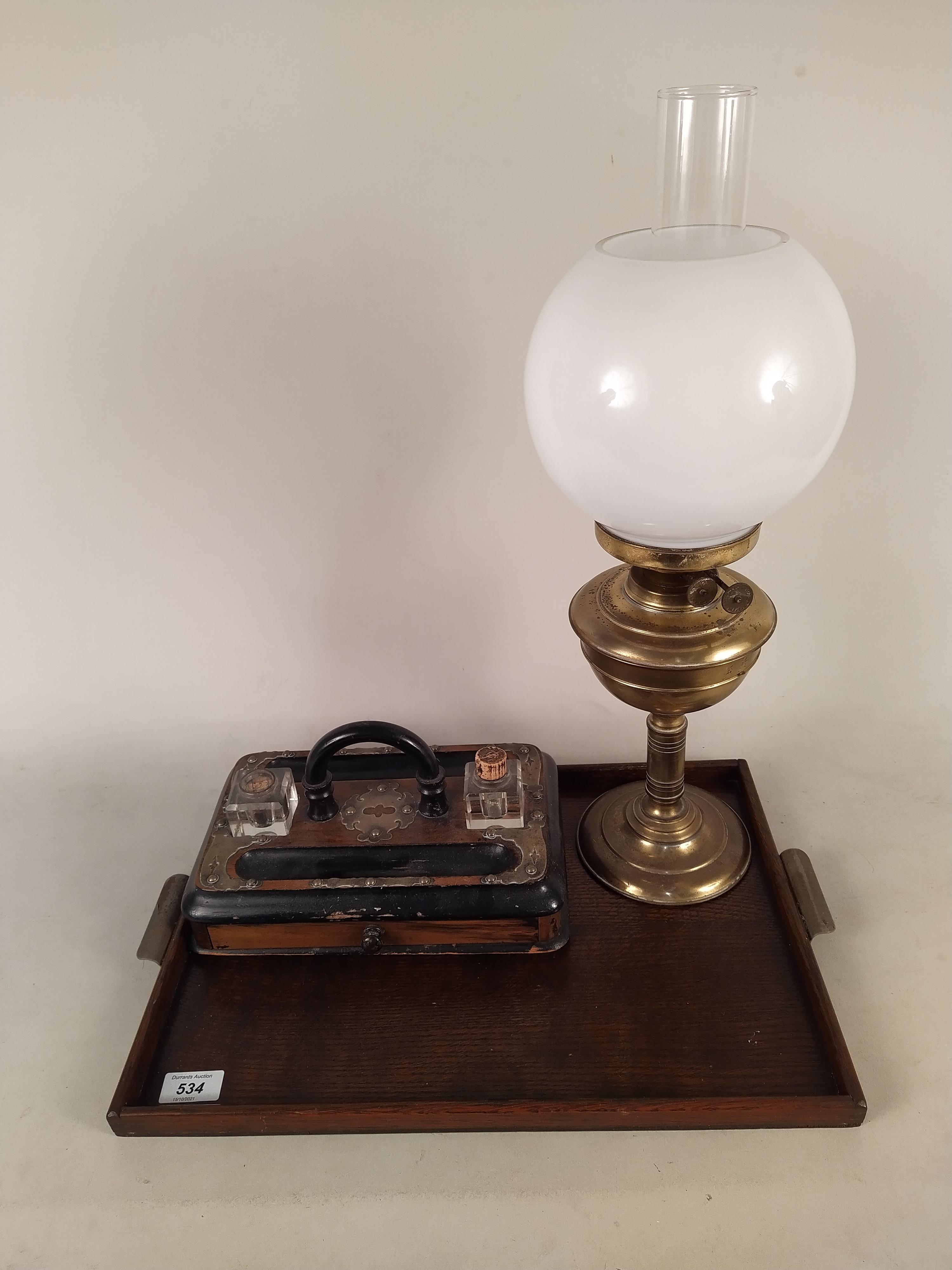 A Victorian burr walnut and ebonised desk inkwell/pen stand with drawer,