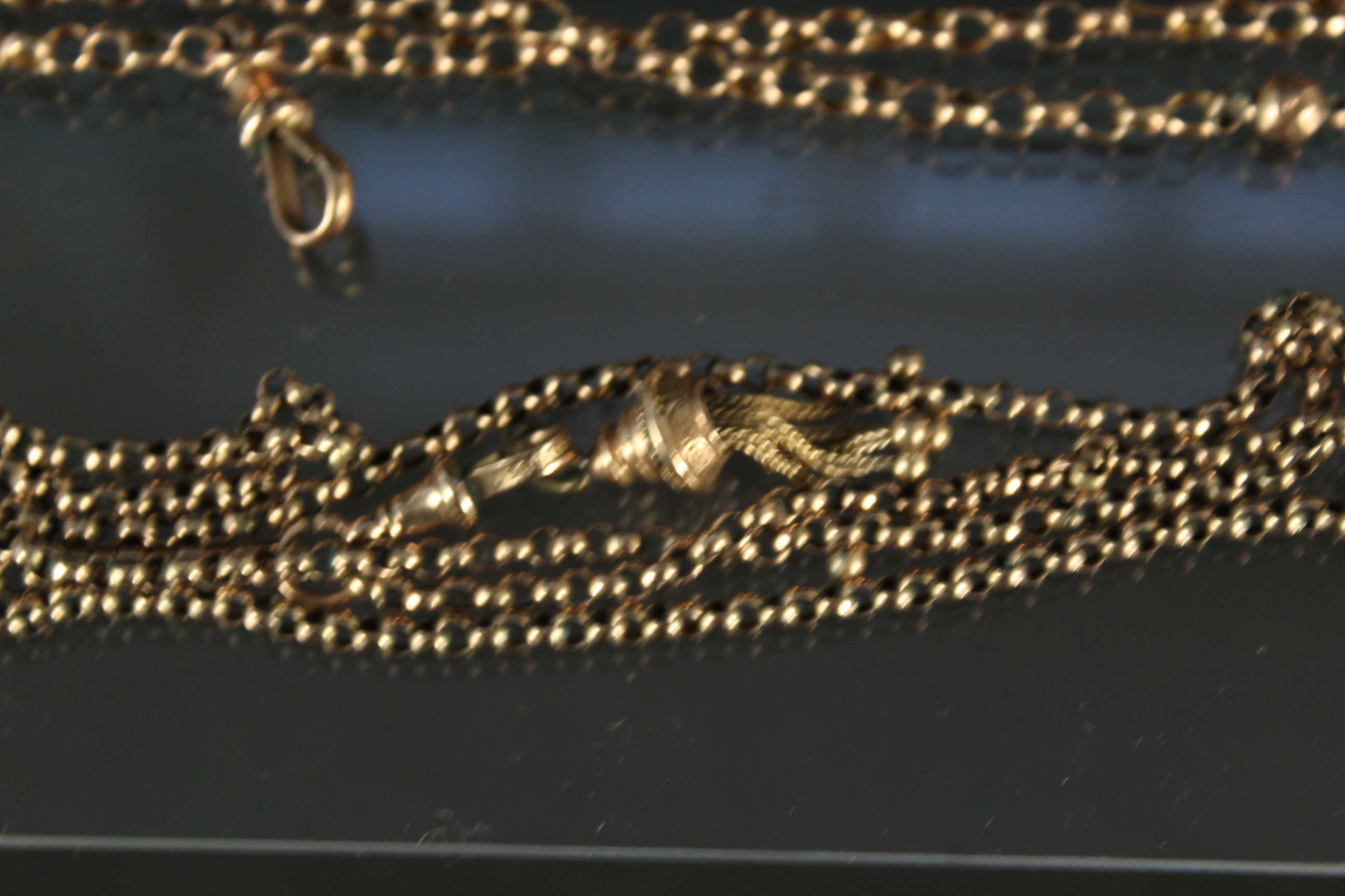 An unmarked yellow metal chain with dog clip and with tassel pendant (chain is as found) plus with - Image 2 of 3