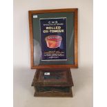 A burr wood framed advertising print for C W S Rolled Ox Tongue Lowestoft,