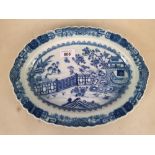 A 19th Century Chinese export blue and white hand painted dish, fence and root design,