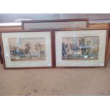 A set of three framed watercolours of Indian colonial buildings in a rural landscape with water