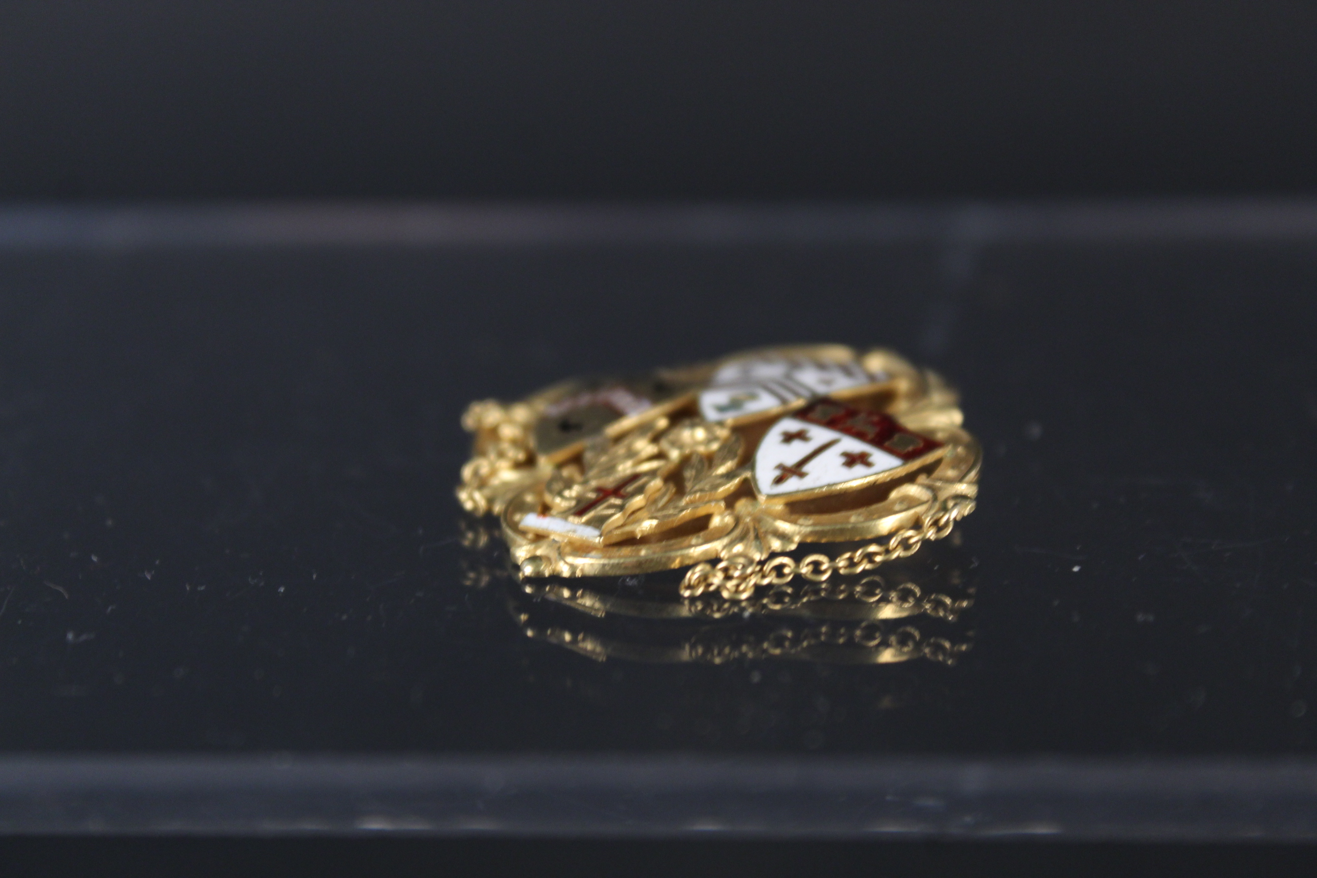 An 18ct gold pendant with enamelled crest decoration, weight approx 10. - Image 3 of 3