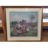 A framed watercolour of Chatsworth Horse Trials by John King 1986,