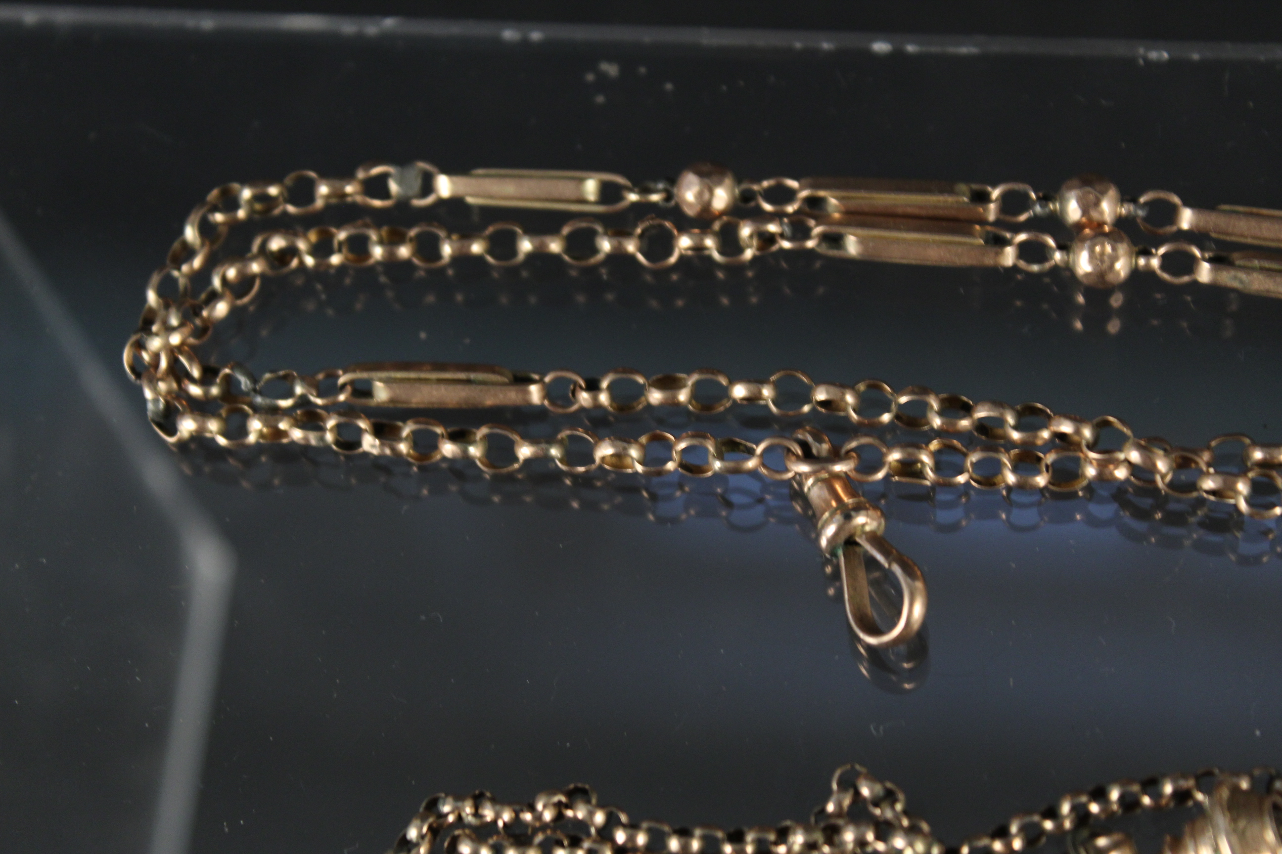 An unmarked yellow metal chain with dog clip and with tassel pendant (chain is as found) plus with - Image 3 of 3