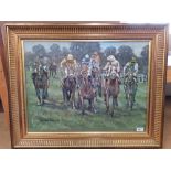 A framed pastel titled 'Neck and Neck' and signed David Newbould '92,