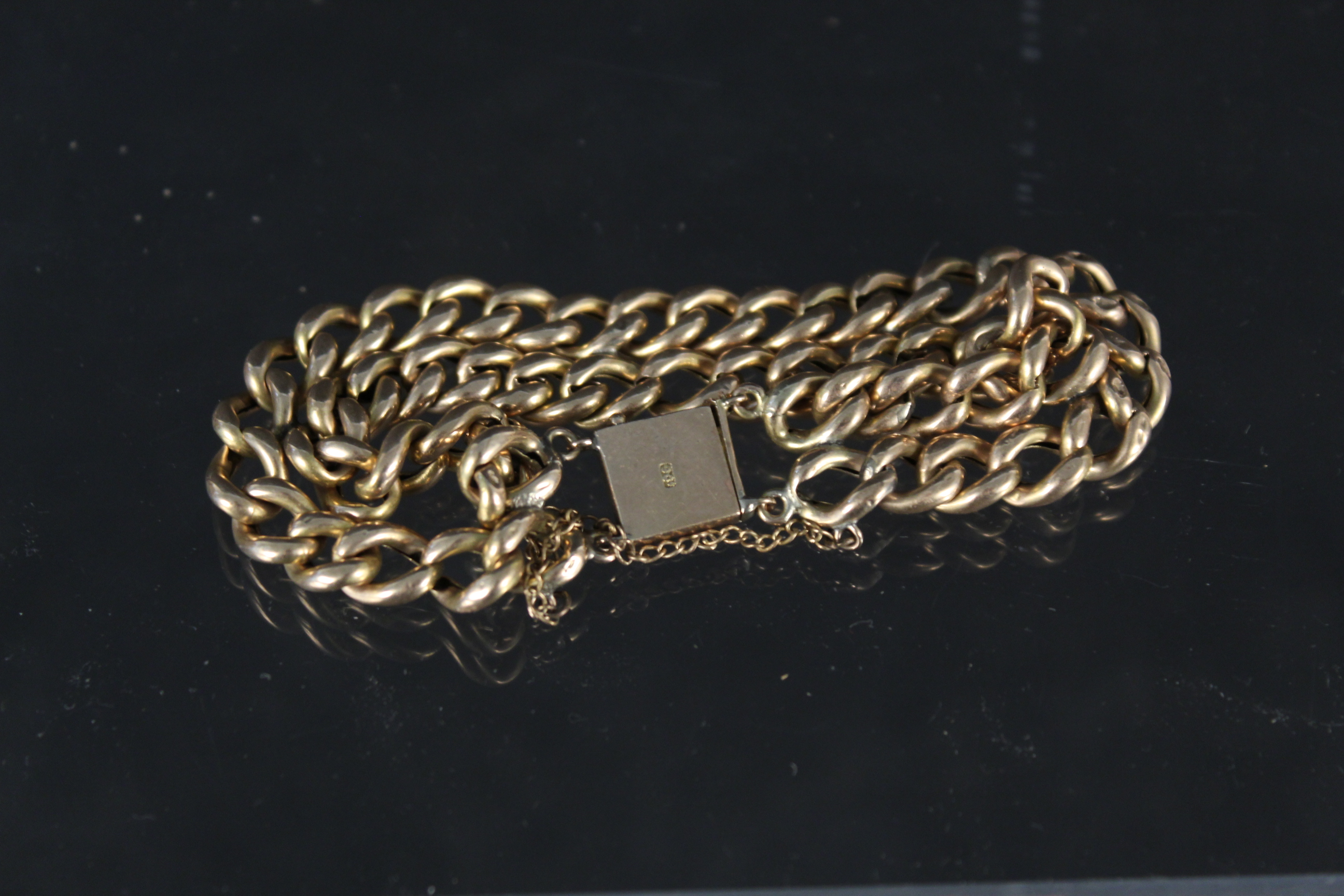 A 9ct gold double row bracelet with turquoise set clasp (possibly converted from a chain) (damage - Image 3 of 3