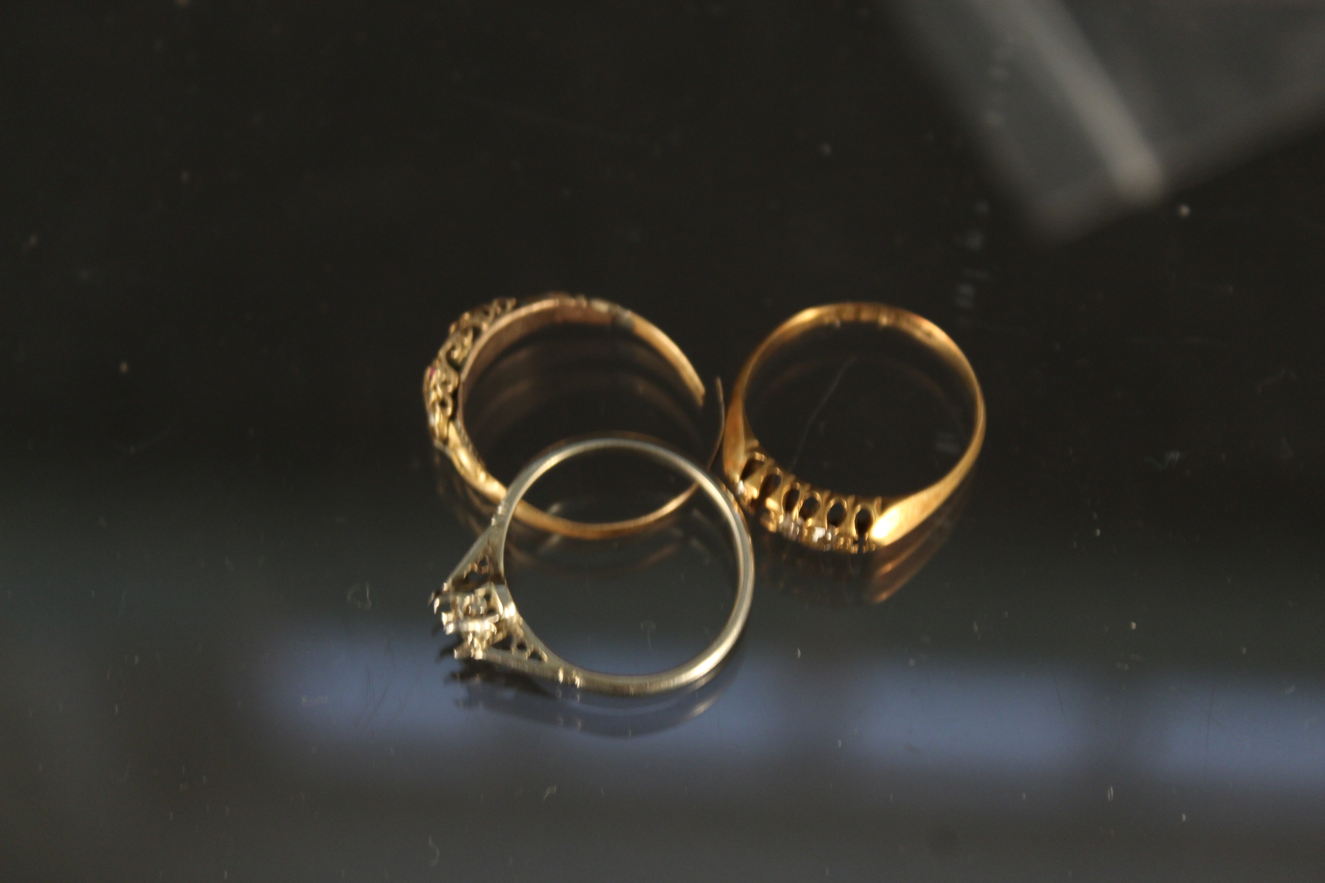 Three rings, one in 9ct gold (as found), - Image 3 of 3