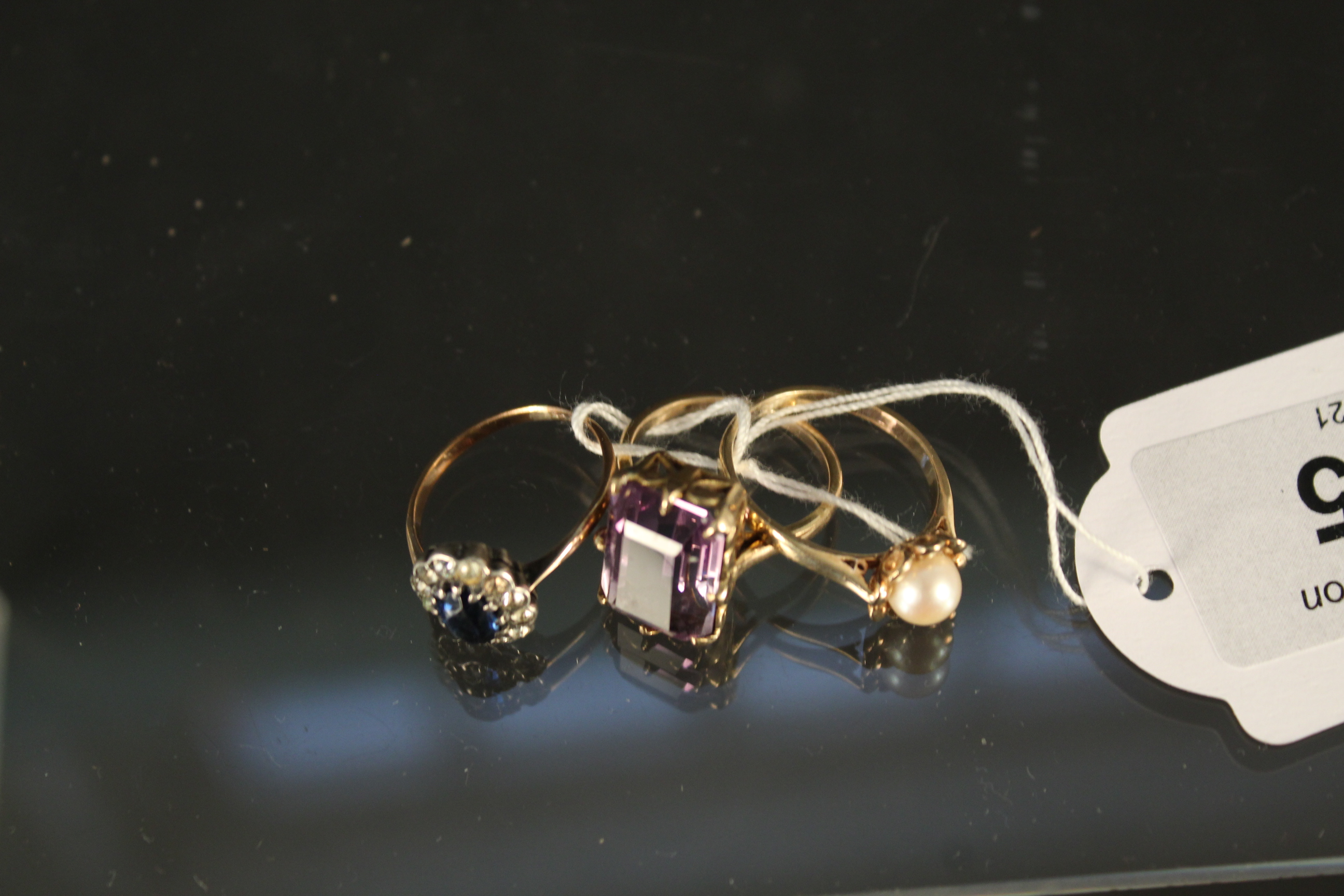 Three 9ct gold stone set rings (one as found), - Image 2 of 3