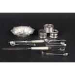 Mixed silver and silver plated items consisting of an embossed bon bon dish,