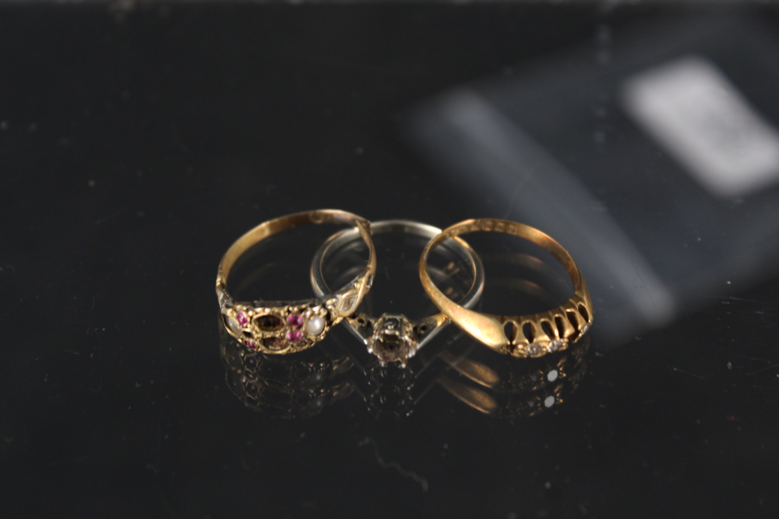 Three rings, one in 9ct gold (as found), - Image 2 of 3