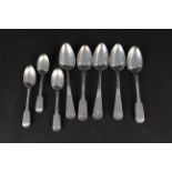 Five silver table spoons (Georgian and Victorian) plus three Victorian silver dessert spoons,