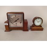A late 19th Century oak framed mantel clock plus an Art Deco walnut striking/chiming mantel clock