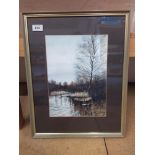 David Kirk watercolour of a lake and tree scene dated 1982,