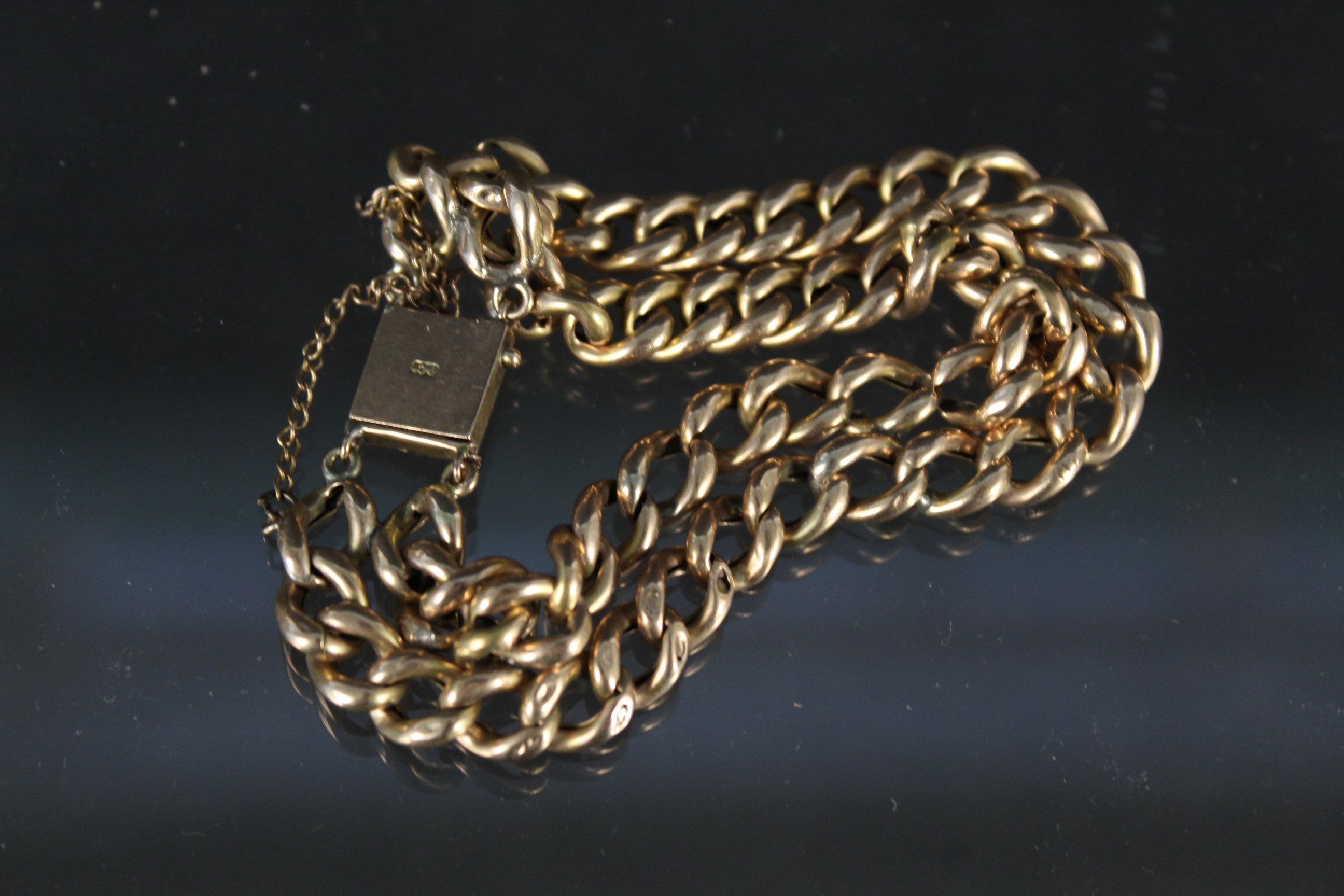 A 9ct gold double row bracelet with turquoise set clasp (possibly converted from a chain) (damage - Image 2 of 3