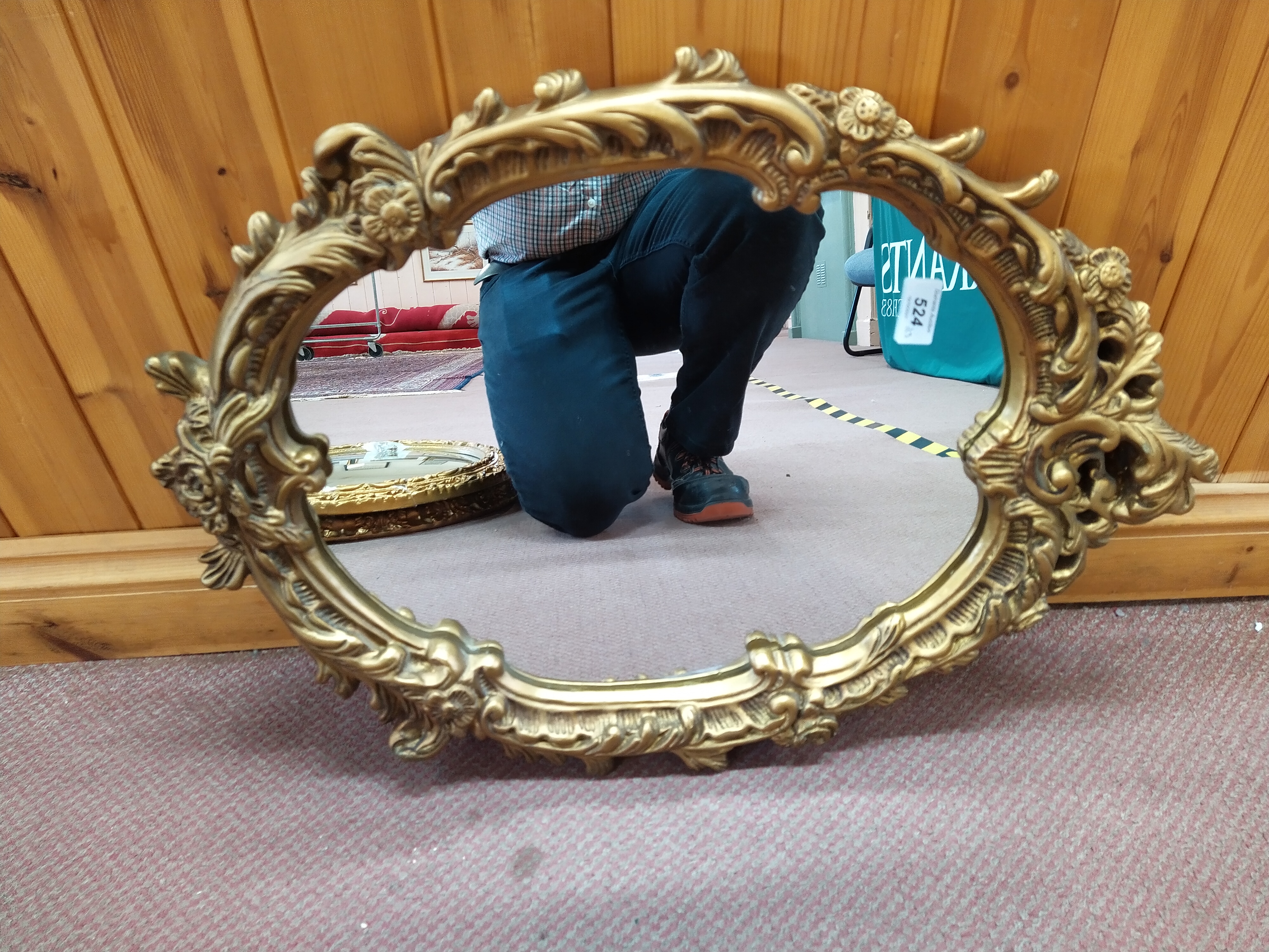 Two round and one oval gilt framed mirrors, - Image 3 of 3