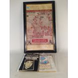 A framed vintage Tour De France 53 poster with Lambretta advertising plus various motoring atlases,