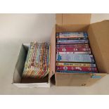 A small box of Noddy books plus a selection of Family Guy and Simpson DVD's