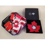 Nine Royal Canadian mint 2013 ten dollar silver coins plus a Canadian mint boxed 20 dollar 2015