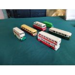 Six vintage Dinky buses and coaches (playworn condition)