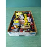 A box of vintage die cast vehicles including Corgi,