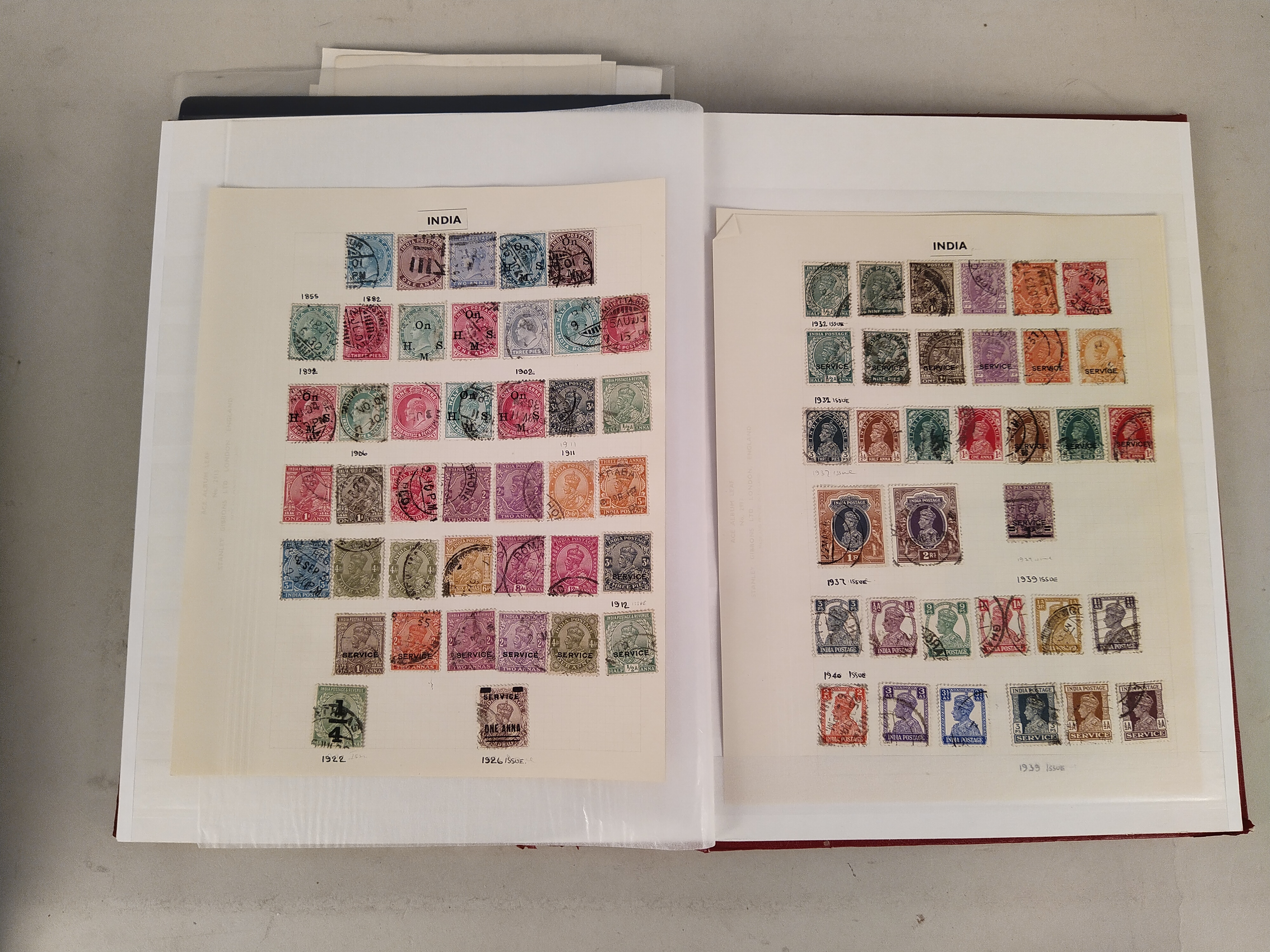 Four stamp albums, part filled with Indian stamps, definitives and postage due, - Image 2 of 4