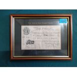 A framed 1951 P S Beale white five pound note