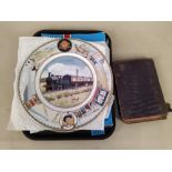 Two Coalport seaside specials collectors plates plus a small album with part sets, cigarette cards,