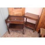 A 1930's oak tea trolley and two tier table