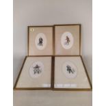 Four framed watercolour pictures of Dickensian gentlemen, signed 'KYD',