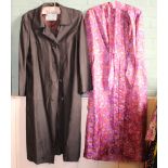 A vintage lady's brown Hardy Amies (Savile Row) coat and a pink floral dress