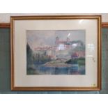 A framed watercolour of 'Semur' signed 'Dudley Richardson 1927',