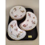 Four late 19th Century porcelain plates plus six kidney shaped side dishes by Le Rosey Paris