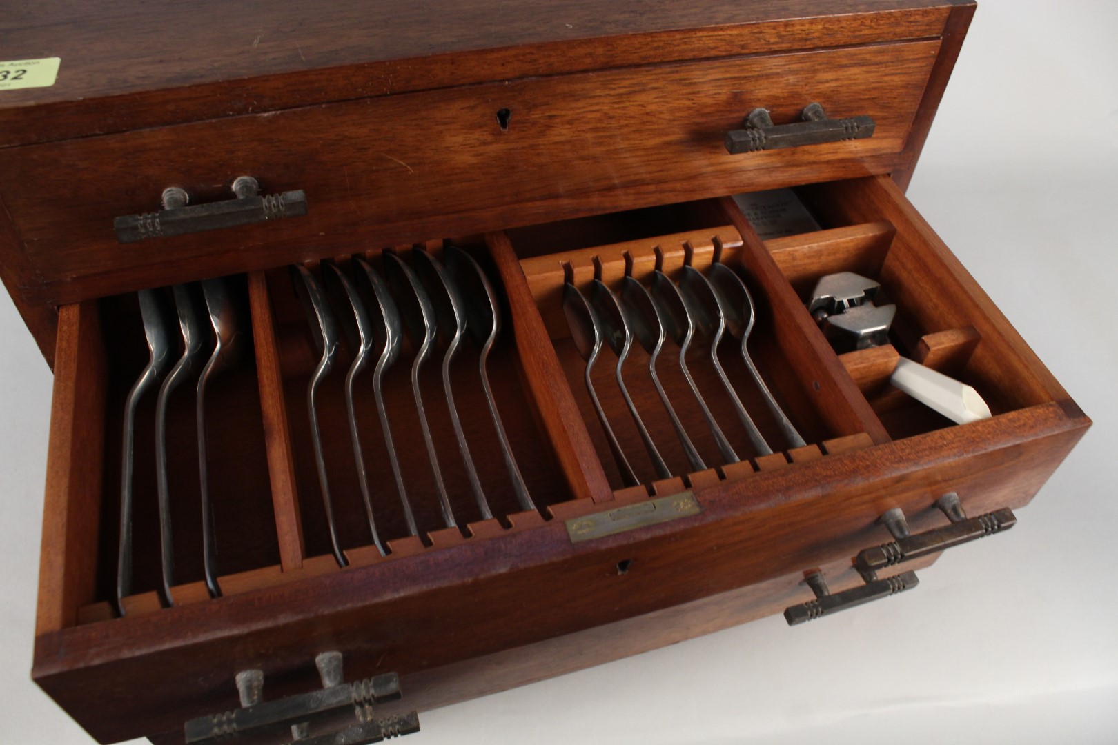 A mid 20th Century mahogany fitted canteen of flatware and cutlery comprising of knives, forks, - Image 3 of 4