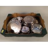 A mixed lot comprising of various electroplate serving dishes and a salver