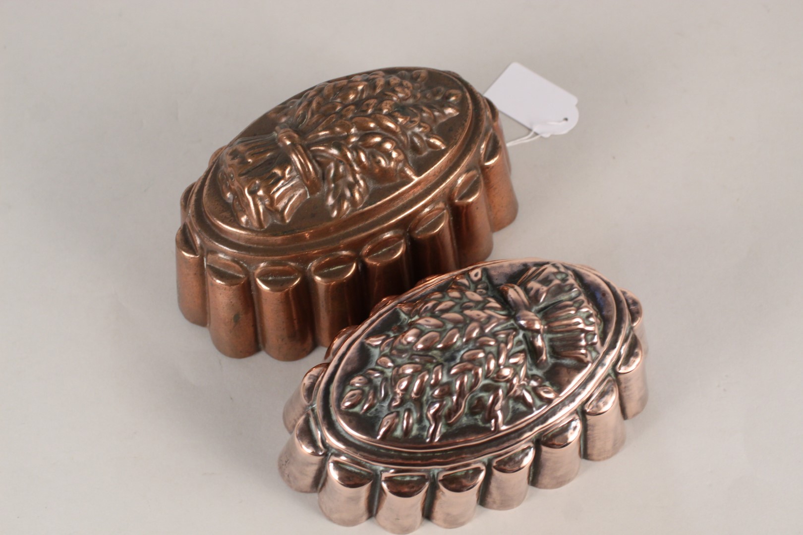 A pair of Victorian copper jelly moulds of fluted oval form, - Image 2 of 3