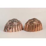 A pair of Victorian copper jelly moulds of fluted oval form,
