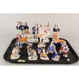 A collection of 19th Century Staffordshire pottery figures plus 19th Century continental porcelain