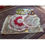 Three Chinese rugs plus a wool hanging picture rug