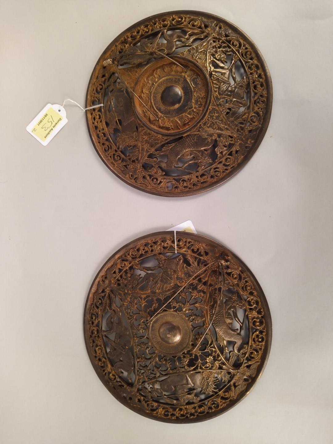 A pair of Coalbrookdale style gilded metal plaques, - Image 2 of 3