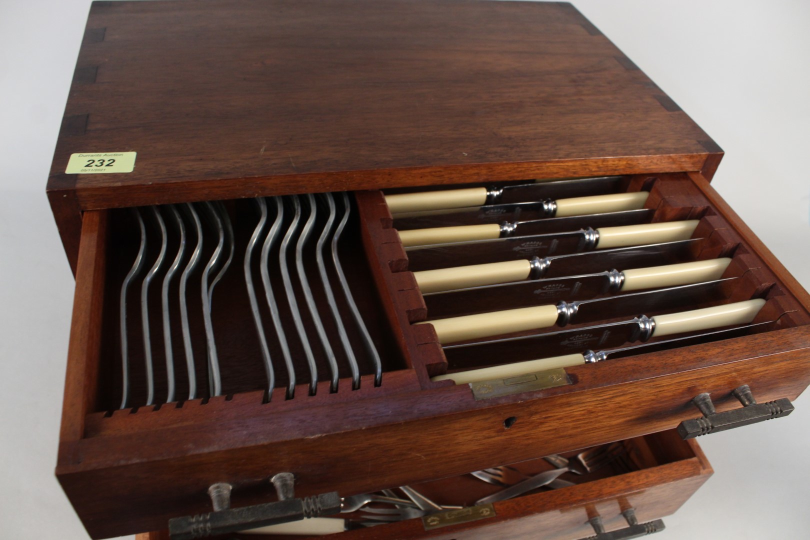 A mid 20th Century mahogany fitted canteen of flatware and cutlery comprising of knives, forks, - Image 2 of 4