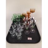 Two Wedgwood glass candle holders plus three other Wedgwood style and a selection of drinking