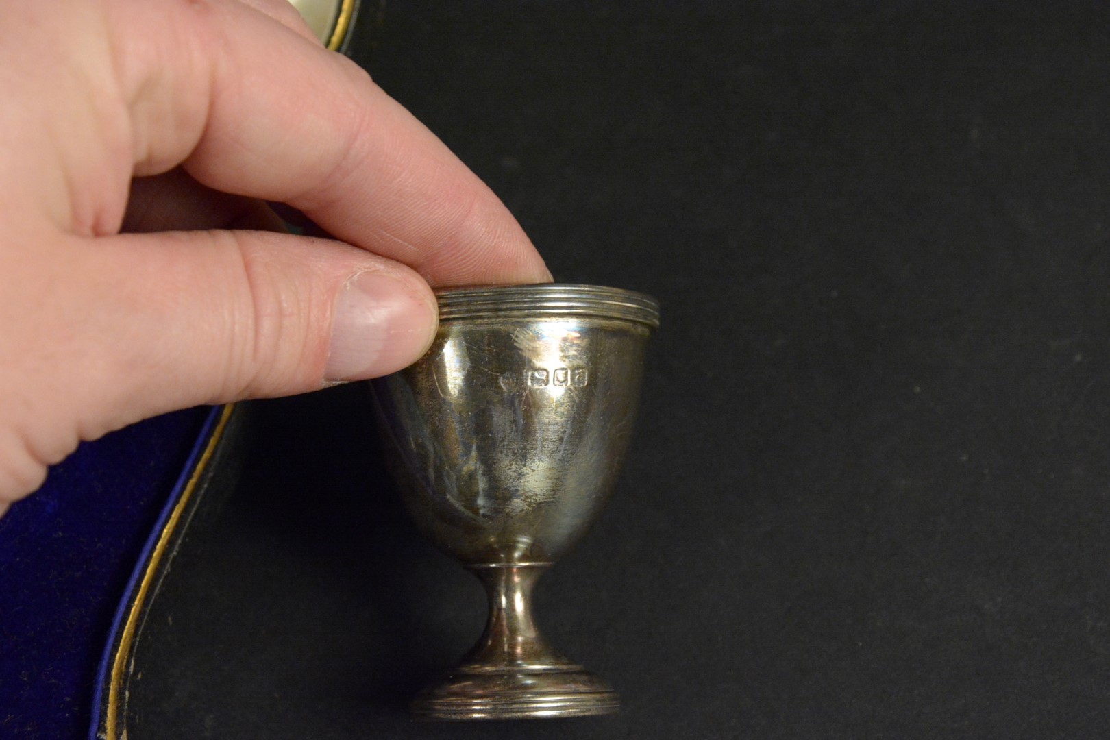 A boxed silver christening set comprising of an egg cup, napkin ring and spoon (spoon is associated, - Image 3 of 3