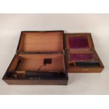 A Victorian rosewood brass bound writing slope (interior as found) plus a late Victorian walnut