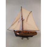 A model sailing boat on a stand