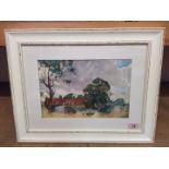 Rowland Fisher (1885-1969) framed watercolour of a cottage with trees,
