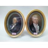 A pair of oval framed oil portraits of gentlemen, one inscribed on verso 'Thomas Bainbrigge Esq',