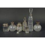 Mixed silver and glass items including dressing table jars,