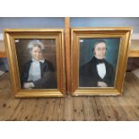 A pair of 19th Century framed pastel portraits of a lady and gentlemen,