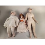 A selection of five vintage bisque head dolls,